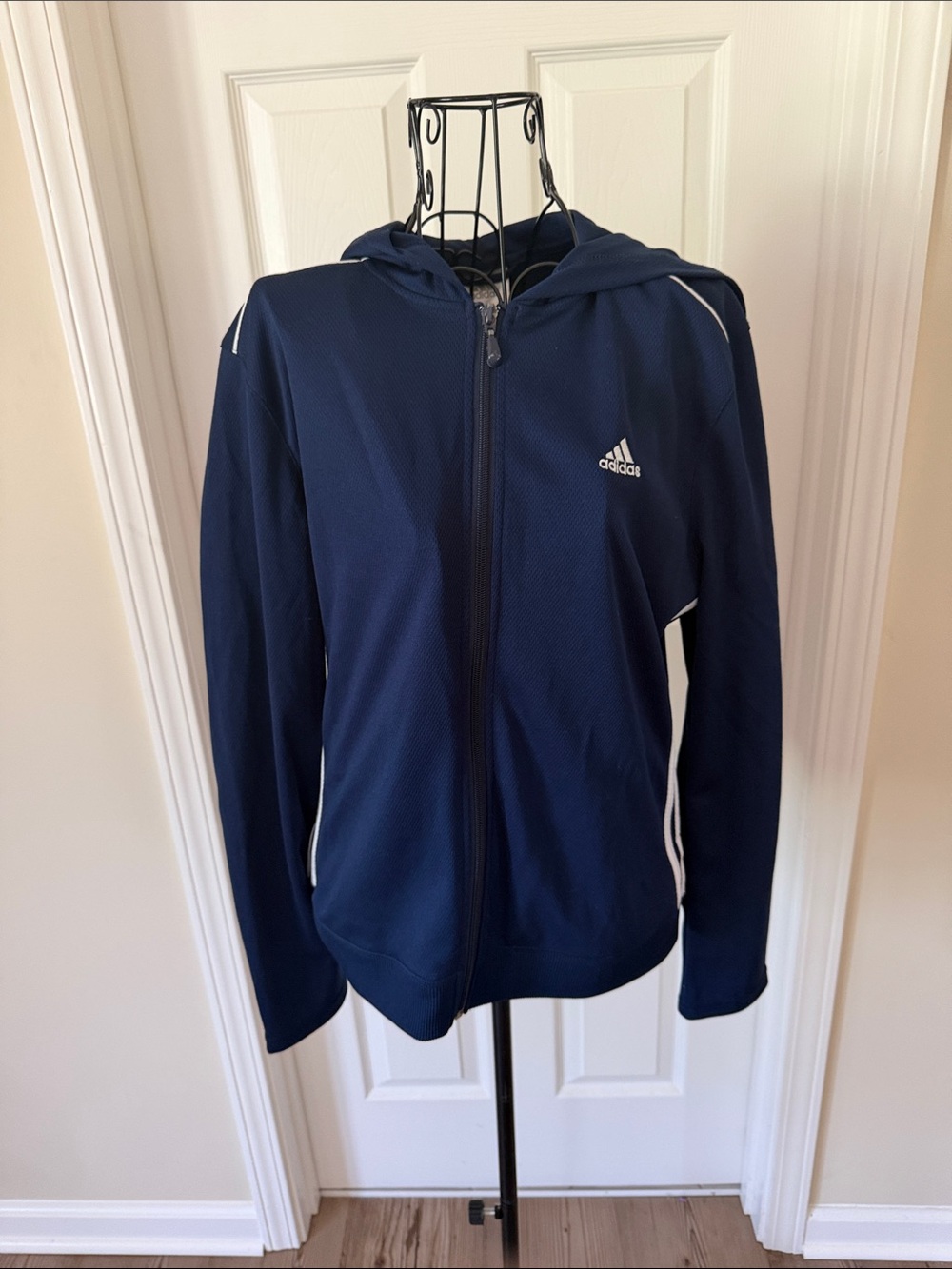 adidas Navy Blue Hooded Zip Jacket with White Accents